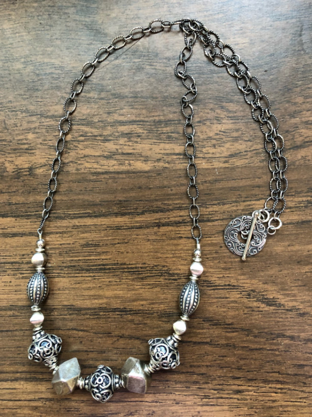 Necklace with sterling silver beads, chain and findings 
