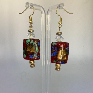 Lamp Work Bead Earring, Red Gold Glass Earring, Gift for Her, handmade Earrings