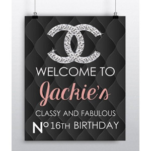 DIY Chanel Inspired Welcome Sign Poster 16x20 Birthday Black Leather Graphic