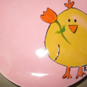 Hand painted Easter plates with Bunny Rabbits