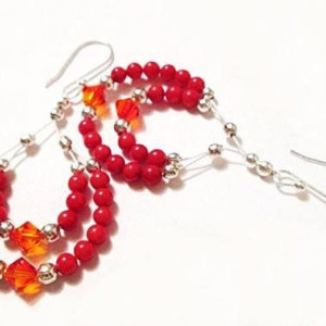 Chandelier Gemstone Earrings, Red Coral Earrings, Beaded Earrings, Crystal and Gemstones, Drop Earrings, Everyday Jewelry, On Sale, Gift