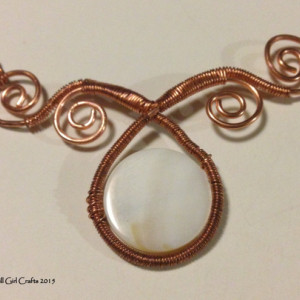 Wire wrapped jewelry, wire wrapped copper necklace , handmade jewelry, mother of pearl shell bead, handmade chain, handmade clasp
