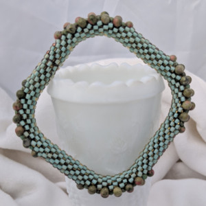 Turquoise Green Square Bead Crochet Bangle