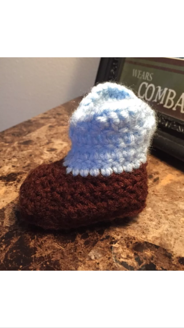 0/6 Month Brown & Blue Baby Boys Crocheted Cowboy Boots