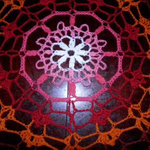 Stunning Handmade Crochet Tablecloth Doily, 35.5" "Rainbow Peacock Tail", Cotton 100 %