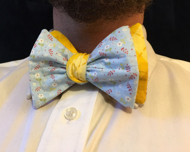 Blue floral  bow ties for men, yellow plaid bow ties, reversible bow tie, wedding ties, groomsmen ties, self tie bow tie, blue ties, yellow