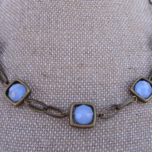 Antique Brass And Periwinkle Squares Necklace