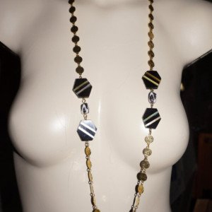 One of a Kind Indie Boho Inlaid Pearl Horn Art Glass Necklace