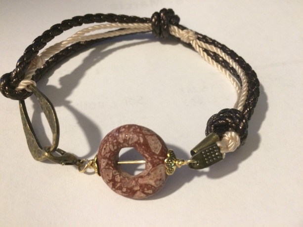 Tourmaline stone donut brown leather bracelet,with bronze tone connector ring. #B00249 Expired Photos