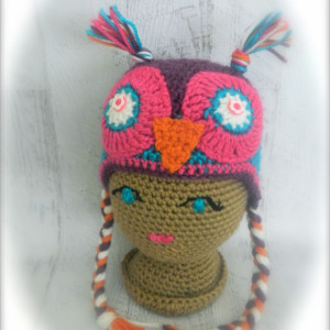 Custom-made Crocheted Boho Owl Hat for Infants through Adults - 100% Handmade in the USA