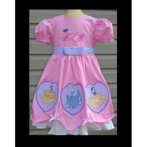 Custom Disney Pink  & Purple Multi Princess Appliqued dress with Embroidery Monogram(-----)Sizes 12M to girls size 8