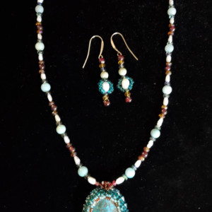 Necklace/Earrings- Azurite Gemstone with Bead Bezel/Strap - ID 73