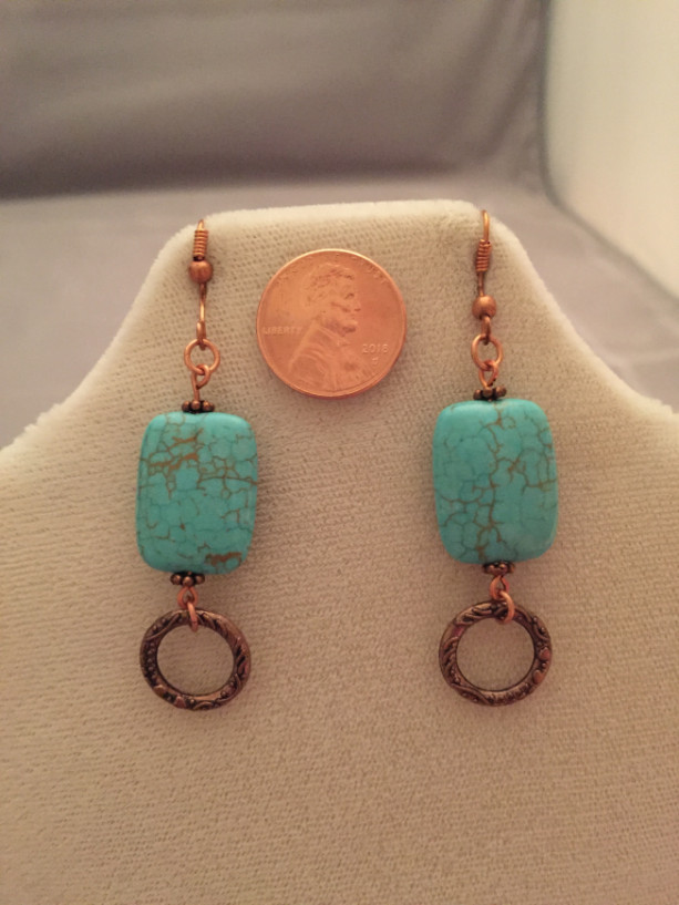Real Copper Findings with Turquoise Colored Howlite and Loops Earrings