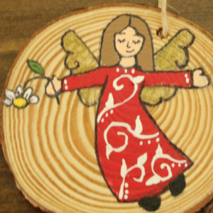 Hand Painted Wood Slice Christmas Ornaments Angels