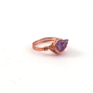 Raw Amethyst Wire Wrapped Ring in Copper, Gold, or Silver