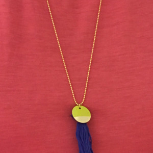Gold Green and Blue Tassel Charm Necklace - Charm Jewelry - Tassel Necklace