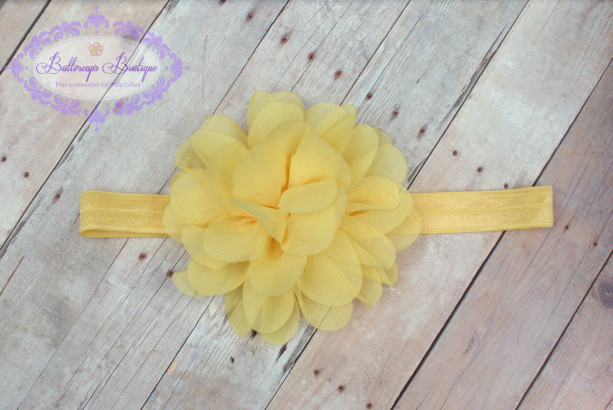 Yellow baby headband, infant headband, newborn headband, yellow chiffon flower headband, photo prop, yellow flower