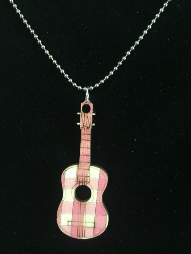 Wood guitar pendant and ball chain