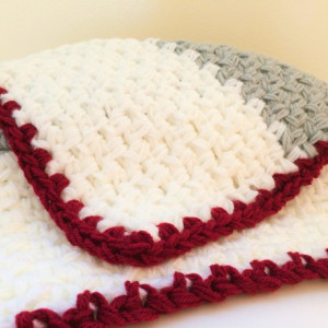 Crimson Crochet Modern Baby Blanket ... Crimson, gray and white