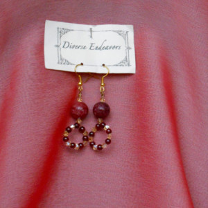 Pink Hemimorphite Earrings with Sangria Garnet, pink crystals, and Gold Plated Ovals Beads
