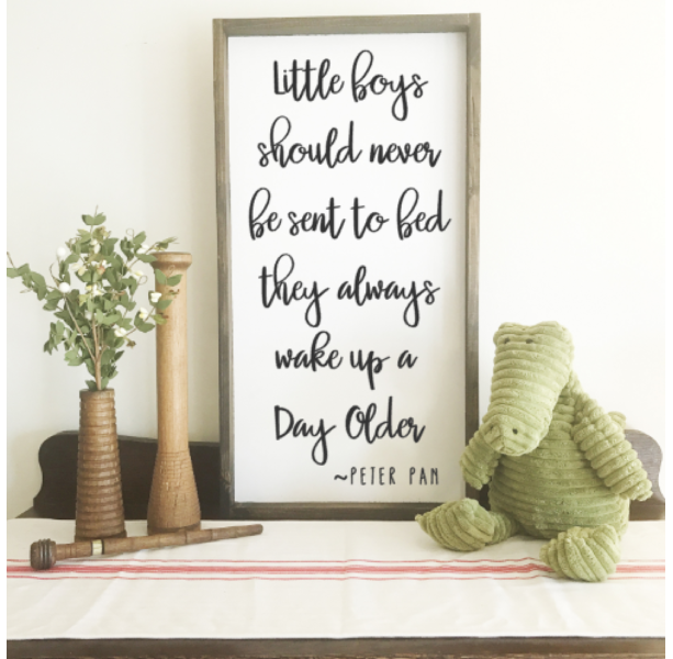 Peter Pan QUOTE WOOD SIGN, FRAMED WOOD SIGN, NURSERY DECOR.
