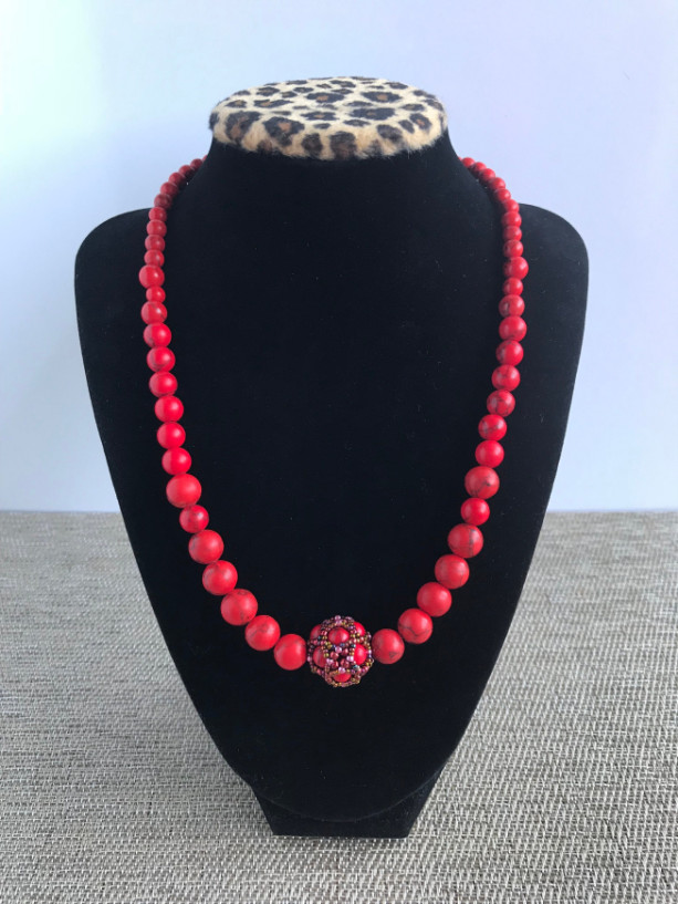 Red Beaded Necklace, Red Turquoise Necklace, Red Statement Necklace, Turquoise Necklace, Red Necklace, Natural Necklace, Chunky Necklace