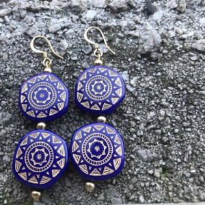 Blue and Gold  Dangling Earrings.