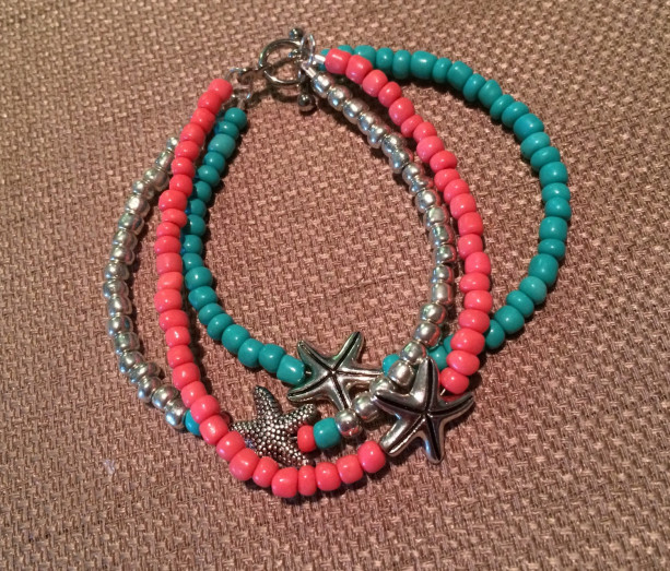 Turquoise and coral starfish bracelet