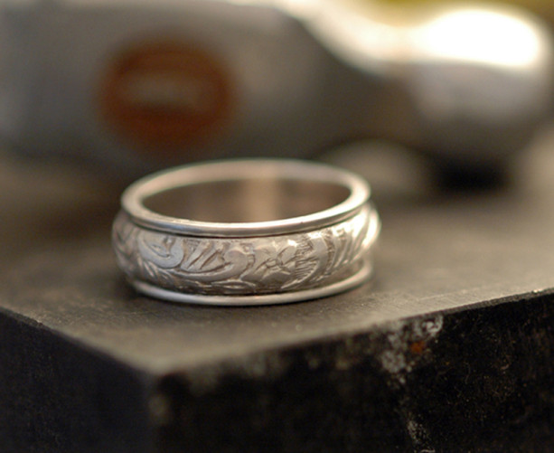 Floral Spinner Ring in Polished Sterling Silver - Made Upon Order 