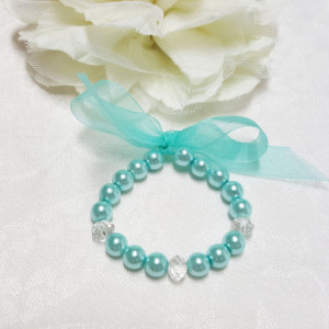 Aqua  or Pink Glass beaded pearl bracelet | Flower girls bracelet | bridesmaids bracelet |  wedding corsage