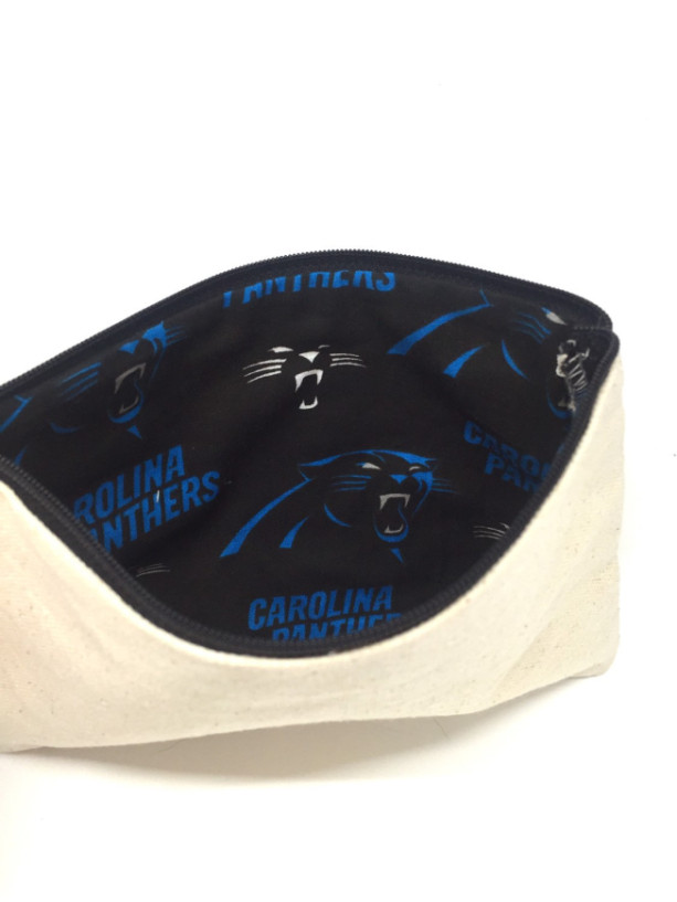 Cosmetic Pouch w/ Carolina Panthers Lining - Travel Bag, Small Makeup Pouch, Makeup Bag, Cosmetic Bag, Zipper Pouch, Gifts For Her, Panthers