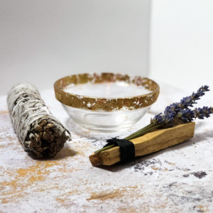 New Beginnings Smudge Set, Cleansing, Renew, Healing, Positive Vibes, Sage, Palo Santo, Gold and Copper Trim Bowl