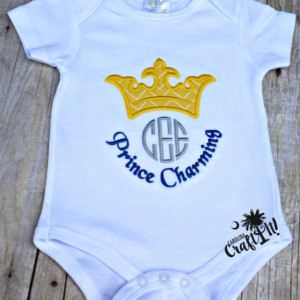 Baby Boy Prince Charming, Crown, Monogrammed, Baby bodysuit, Toddler, Boys, Embroidered, Personalized