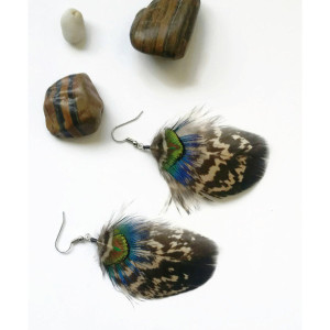 Peacock Feather Earrings - Feather Earrings - Natural 