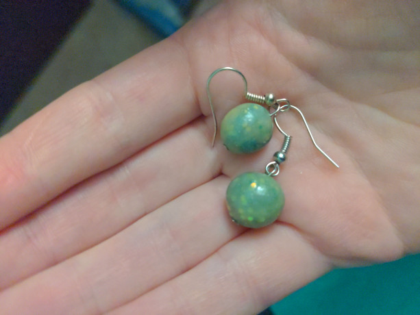 Sparkly sea green polymer clay ball earrings