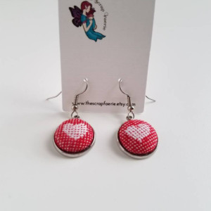 Heart Earrings, Valentine's Day Gift, Wrap Scrap Jewelry, Kokadi Love, Red and White
