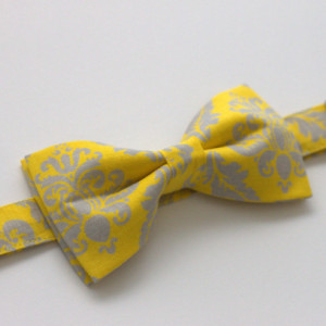 Yellow Gray Bow Tie - Wedding Groom Bow Tie - Adult Bow Tie - Baby Bow Tie - Pet Bow Tie - Kids Bow Tie - Daper Bow Tie