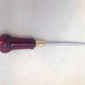 Hand made awl with african bubinga handle, tool steel blade and solid brass knob and ferrule