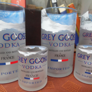Grey Goose Bottle Upcycled set 2-750 2 shotglasses Mancave Bar Saloon Tavern Home Vodka Lover Wedding Groomsman Unique Trendy Upscale