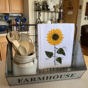 Sunflower towel, rustic sunflower decor, fall gift for her, flour sack dish towel,bathroom hand towel, mothers day from daughter, best sell