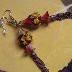Glass Handmade Earrings "Forest Flowers" Artisan Handcrafted Beads
