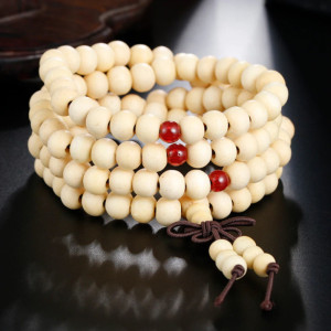 White Natural Sandalwood Tibetan Buddhist Mala Bead Bracelets, Meditation Bracelet, Yoga Bracelet