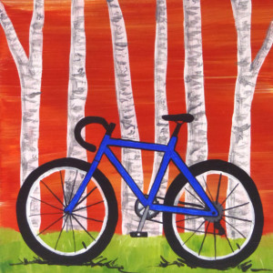 "Bicycle with Birch Trees 3" original painting
