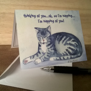 Funny Gray Tabby Cat-3 Note Cards/funny greeting card-blank greeting card--Handmade Notecard-Cat Notecard-Cat Notecards-Cat Card-Cat Cards