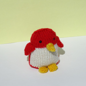 Hand Knit Penguin, Stuffed Penguin Toy, Small Wool Toy, Soft Baby Toy, Toy for Toddler, Knitted Toy, Red Toy, All Handmade, Ready to Ship