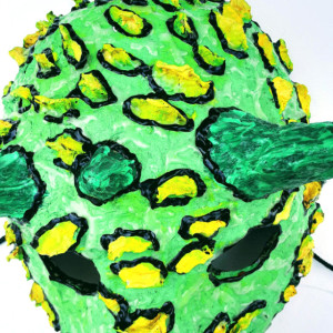 Green Dinosaur/Creature Handmande One of a kind Mask Glows In Dark Wall Art