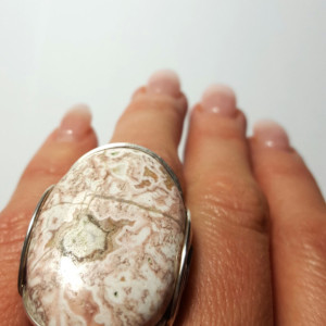 Crazy Lace Agate Ring, Size 7.5 - 8.5 Sterling Silver