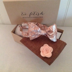Peach, chocolate brown and cream freestyle or pre tied bow tie dapper box set