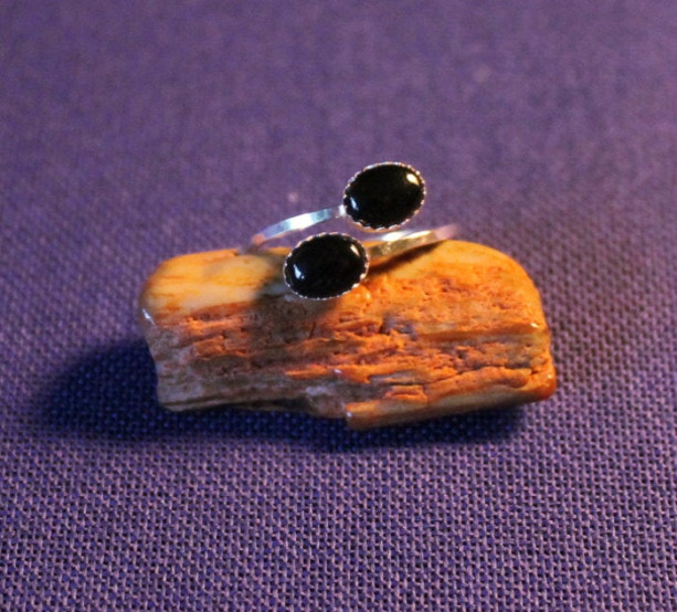 Sterling Silver and Black Onyx Adjustable Ring