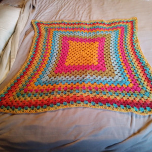 Rainbow Blanket, red blanket, yellow blanket, green blanket, teal blanket, blue blanket, orange blanket, blanket, granny square blanket